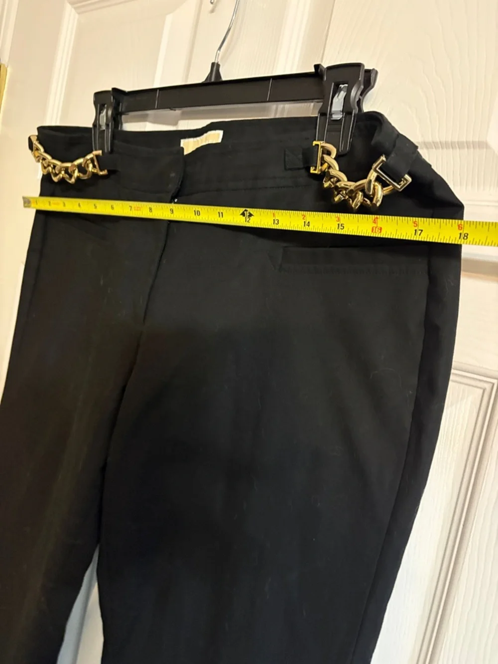 Michael Kors Black Straight-Leg Pants with Gold Chain Accent